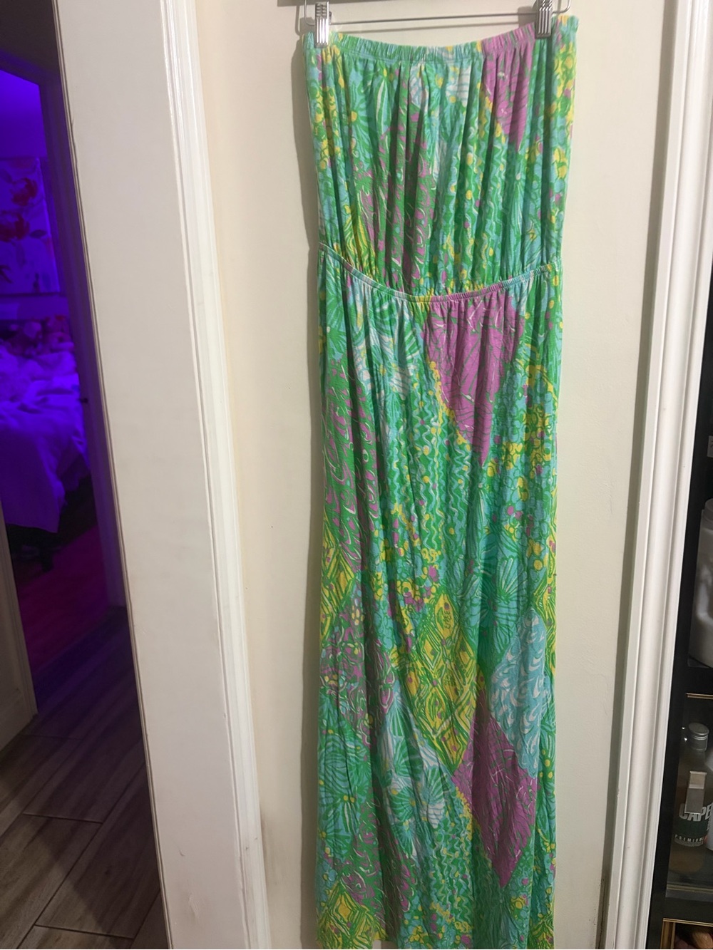 Lilly Pulitzer Strapless Green & Pink Printed Maxi Dress - Picture 3 of 11